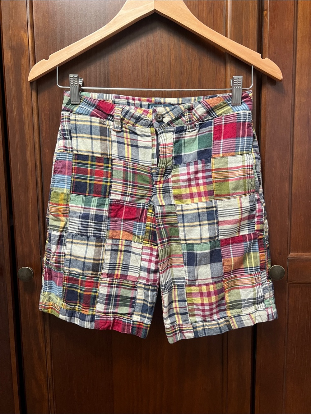 Polo Ralph Lauren Boys Patchwork Madras Plaid Shorts Size 10 Cotton Preppy